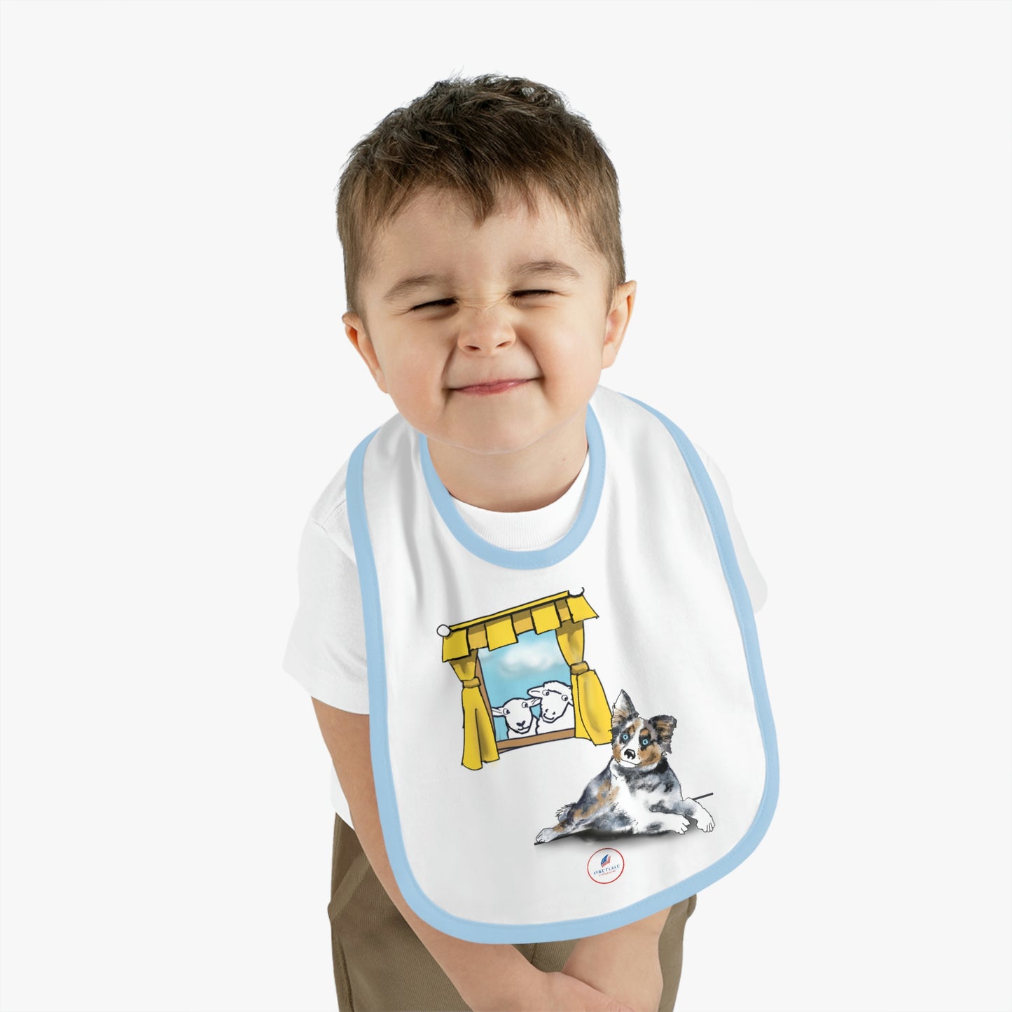 Baby Contrast Trim Jersey Bib AUSTRAILIAN SHEPHERD