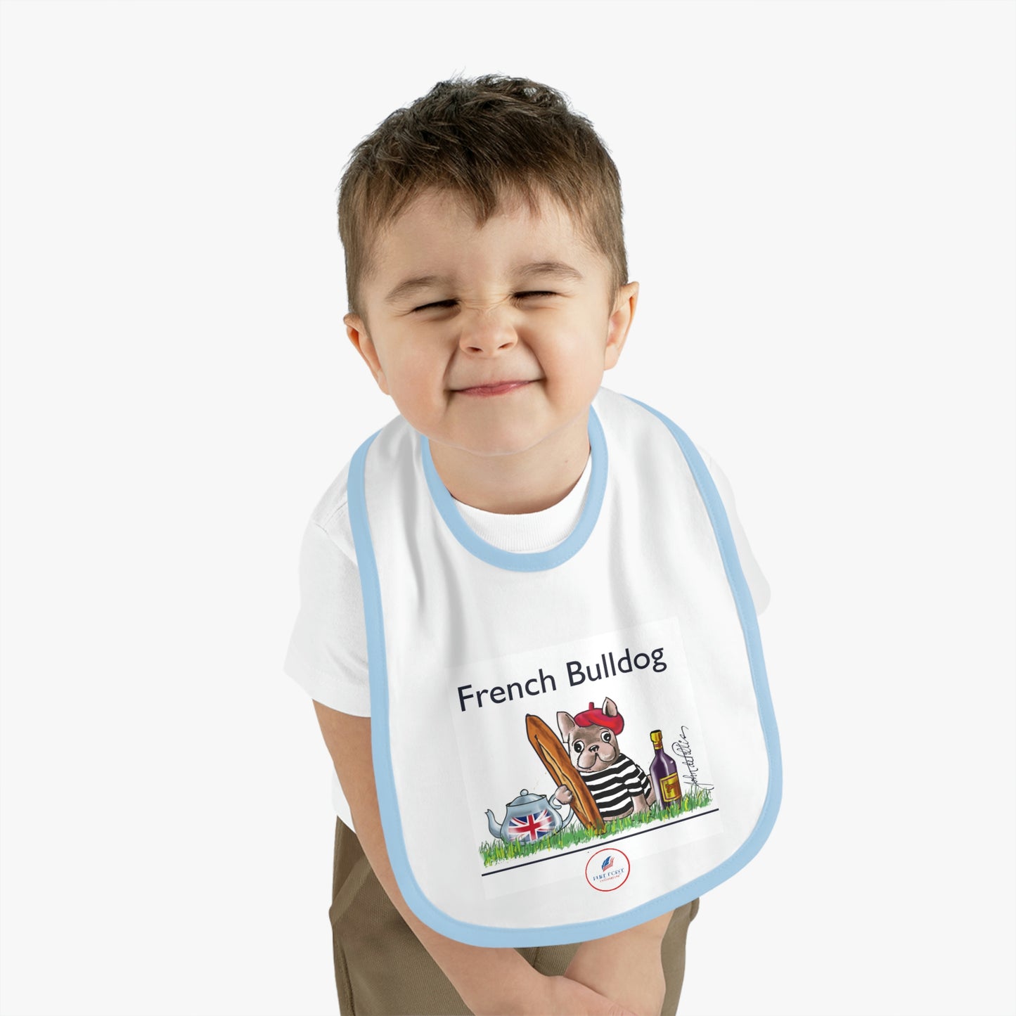 Baby Contrast Trim Jersey Bib FRENCH BULLDOG