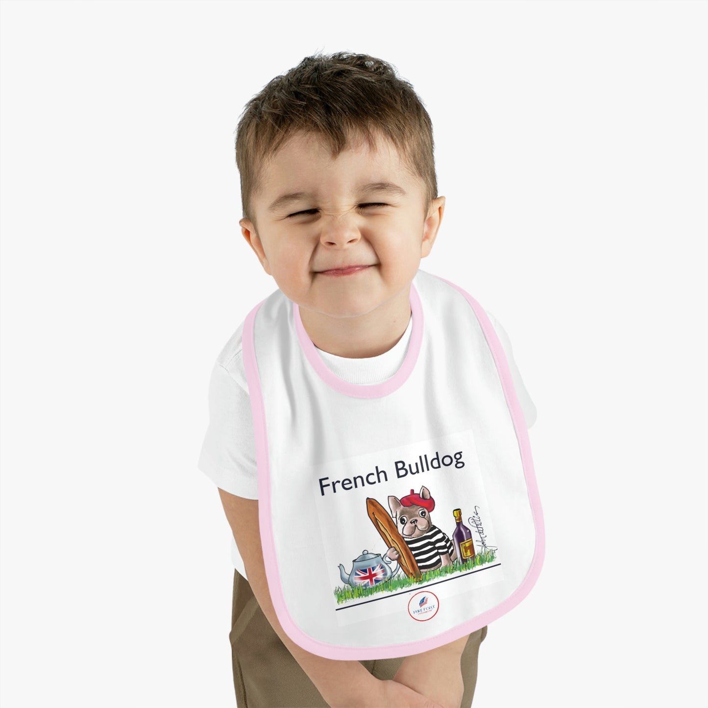 Baby Contrast Trim Jersey Bib FRENCH BULLDOG
