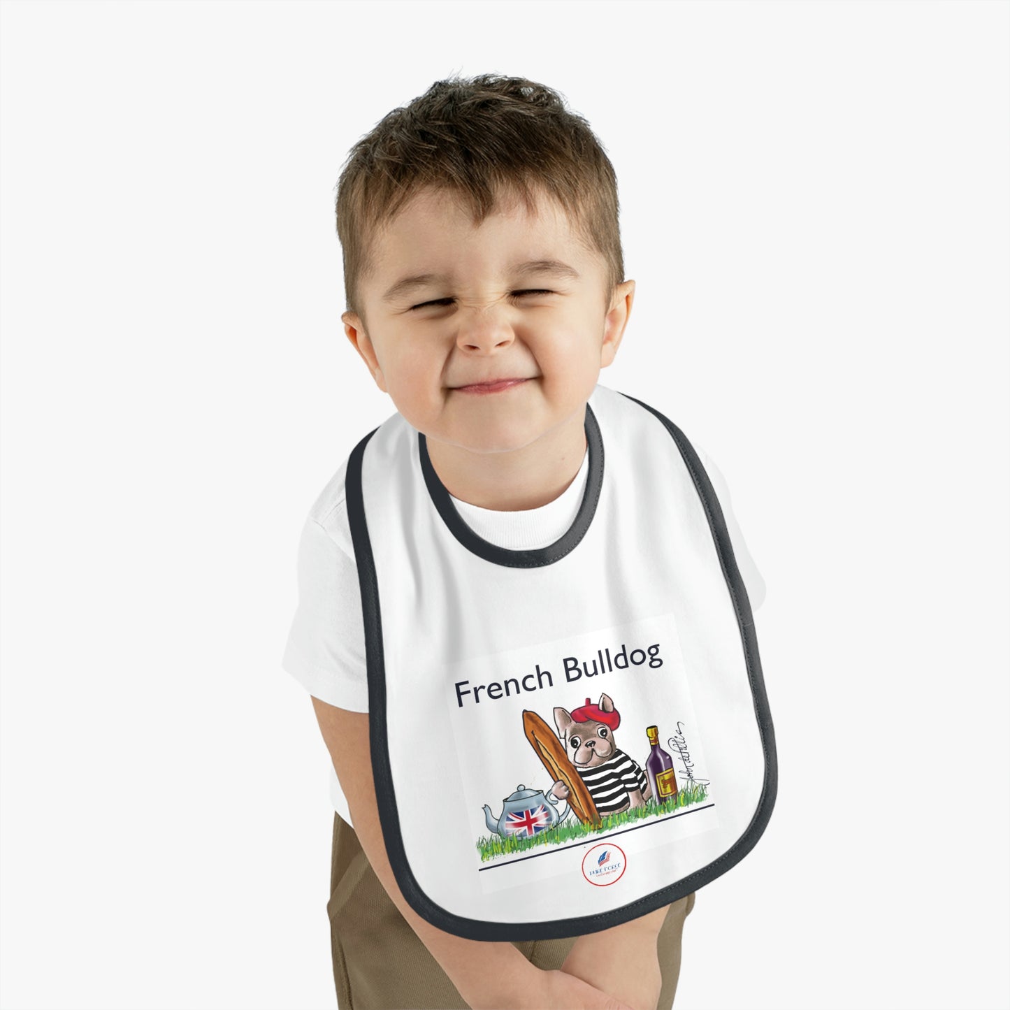 Baby Contrast Trim Jersey Bib FRENCH BULLDOG