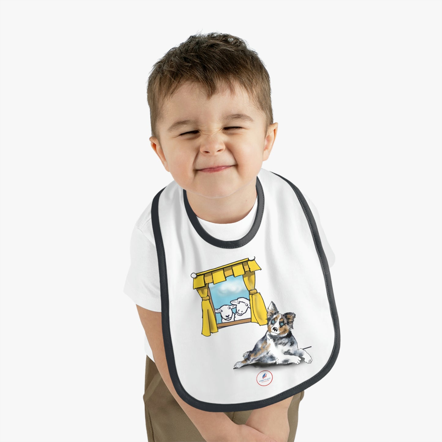 Baby Contrast Trim Jersey Bib AUSTRAILIAN SHEPHERD