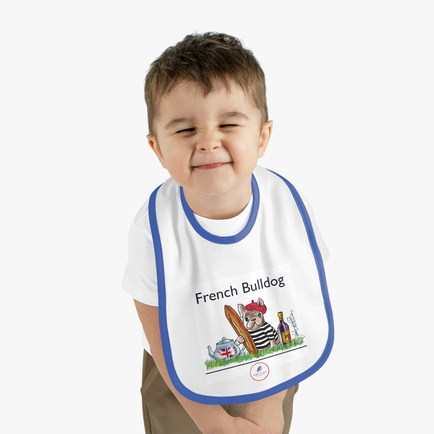 Baby Contrast Trim Jersey Bib FRENCH BULLDOG
