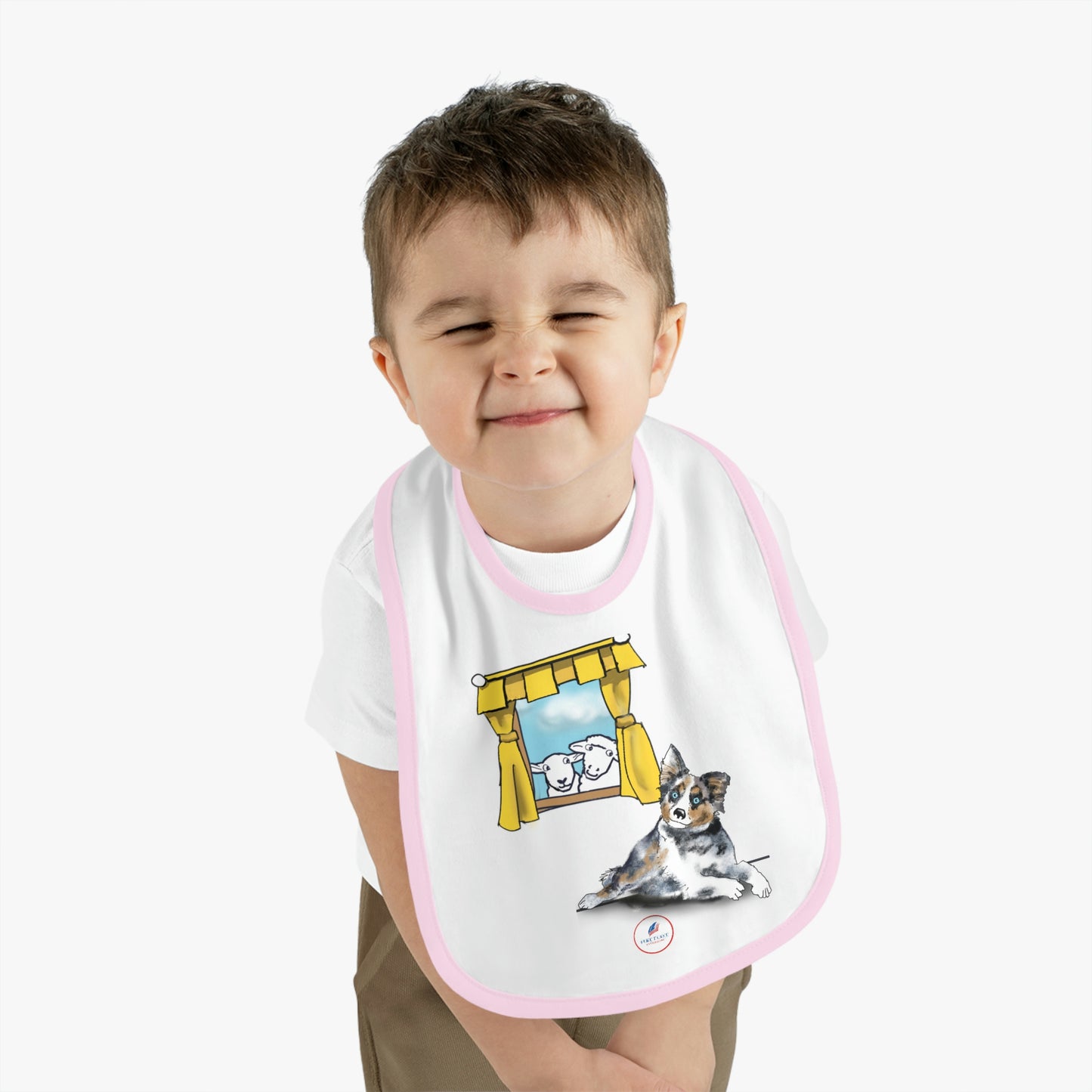 Baby Contrast Trim Jersey Bib AUSTRAILIAN SHEPHERD