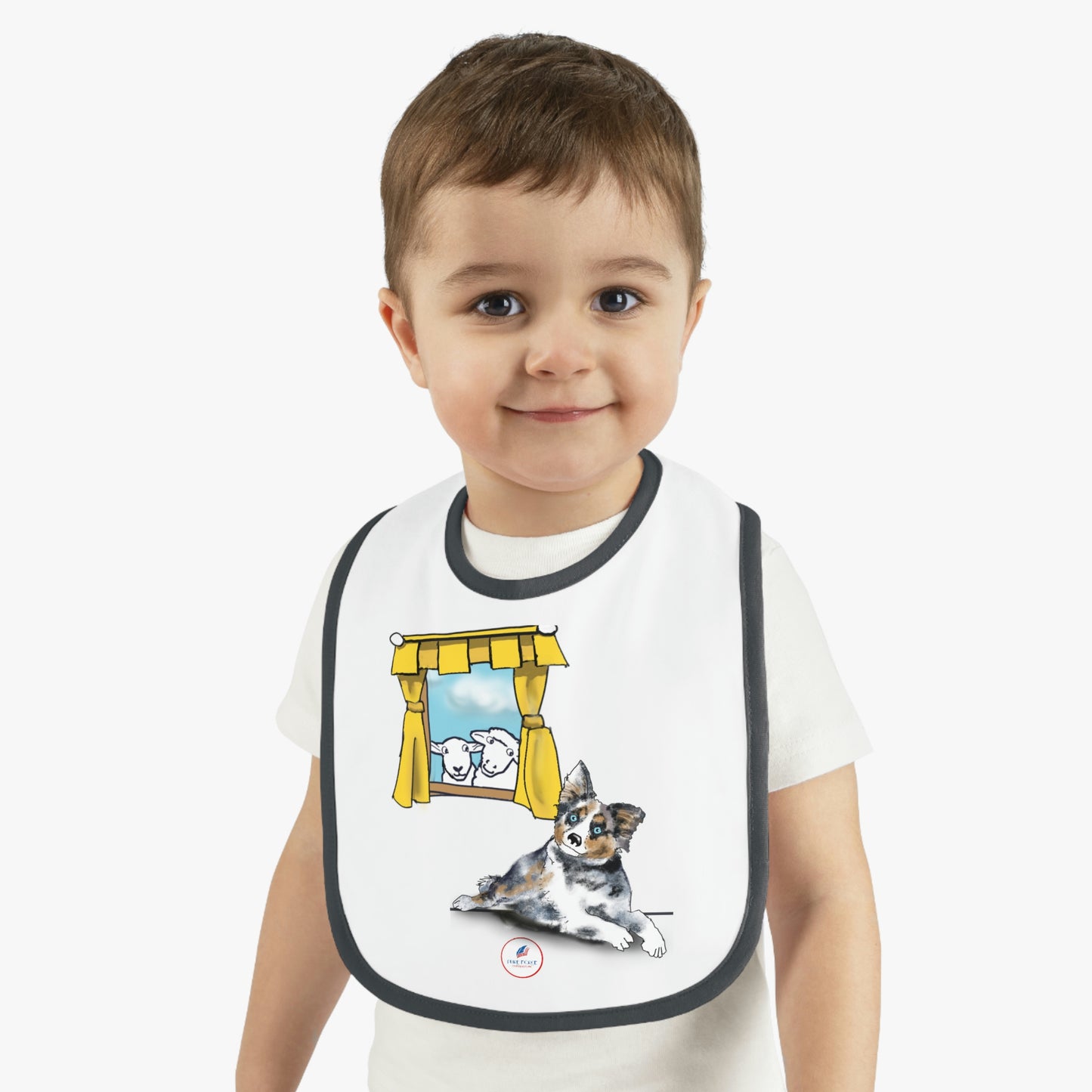 Baby Contrast Trim Jersey Bib AUSTRAILIAN SHEPHERD