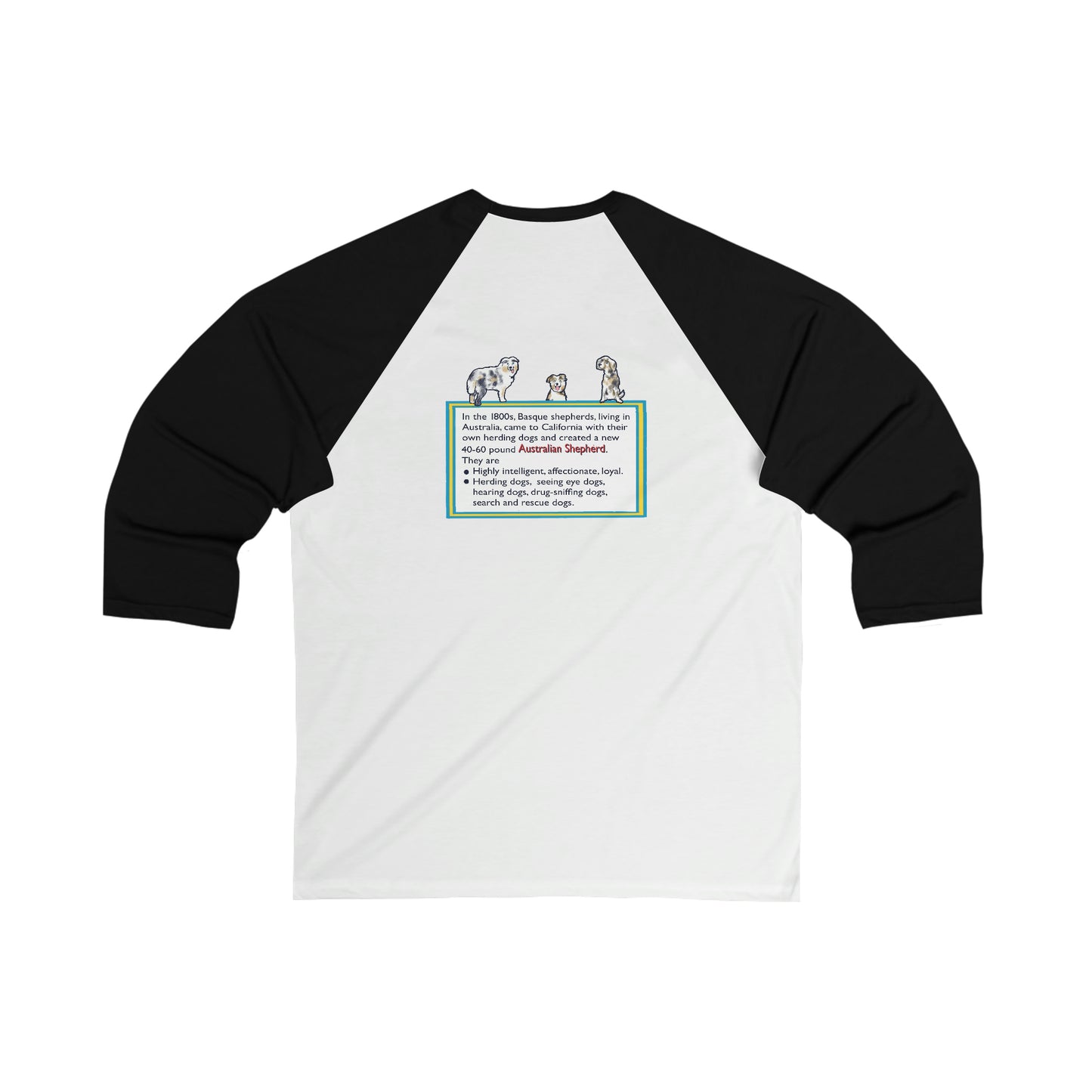 Perro Unisex 3\4 Manga Camiseta de Béisbol PASTOR AUSTRALIANO