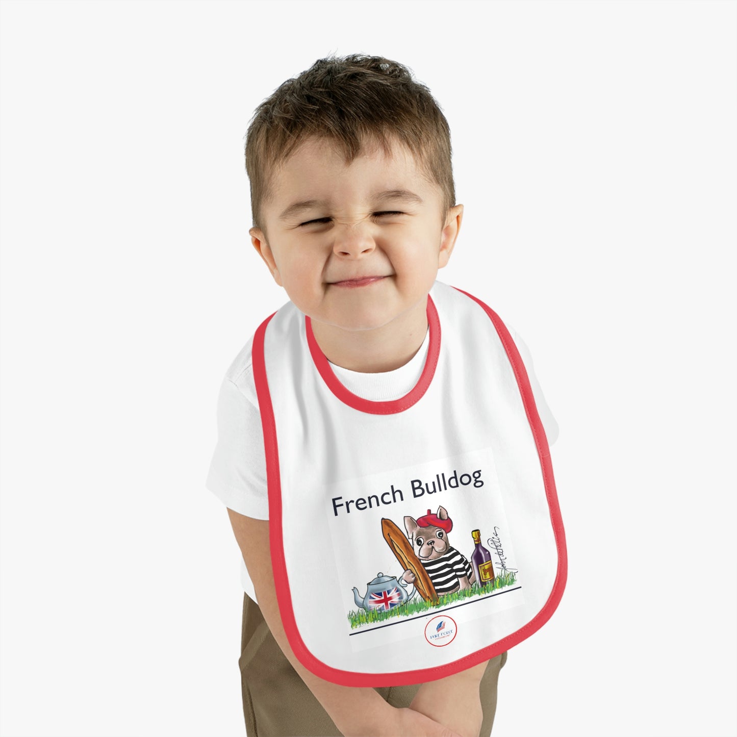 Baby Contrast Trim Jersey Bib FRENCH BULLDOG