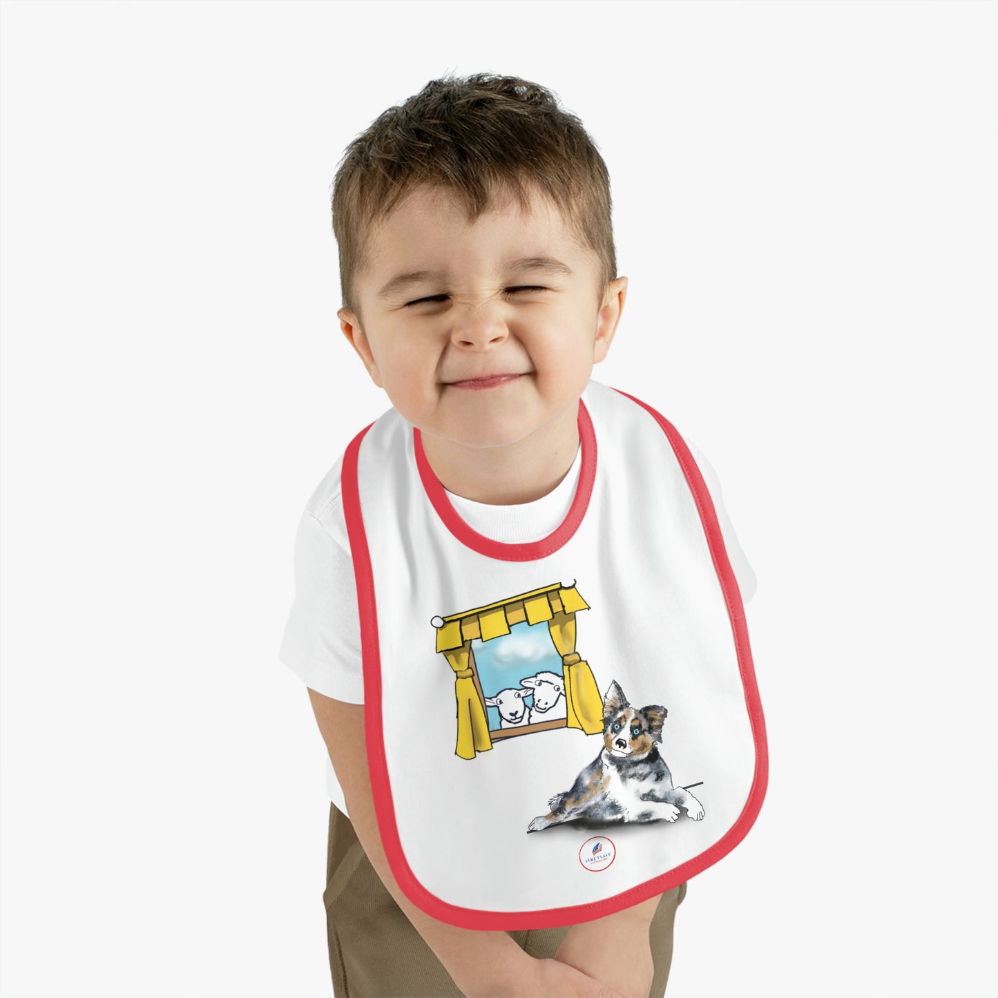 Baby Contrast Trim Jersey Bib AUSTRAILIAN SHEPHERD