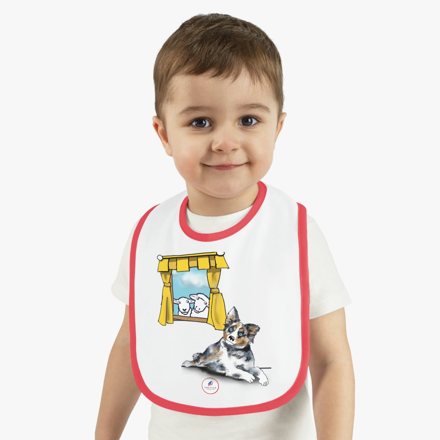 Baby Contrast Trim Jersey Bib AUSTRAILIAN SHEPHERD