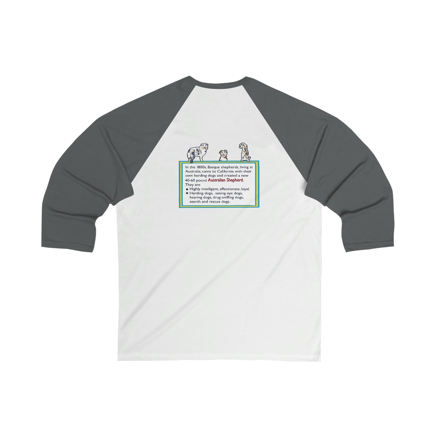 Perro Unisex 3\4 Manga Camiseta de Béisbol PASTOR AUSTRALIANO