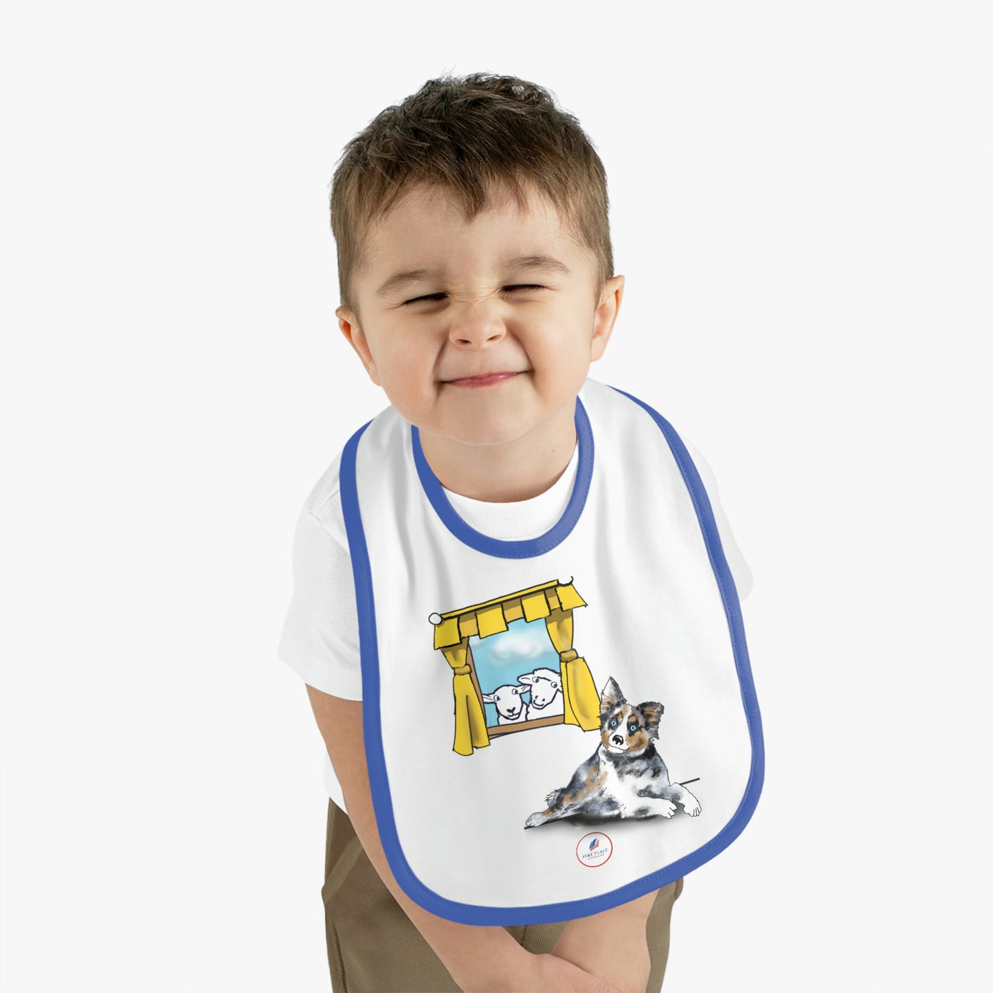 Baby Contrast Trim Jersey Bib AUSTRAILIAN SHEPHERD